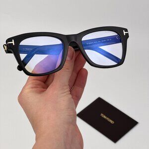 Tom Ford FT5886-B 001 Men’s Square Eyeglasses Black Blue Block NEW Authentic